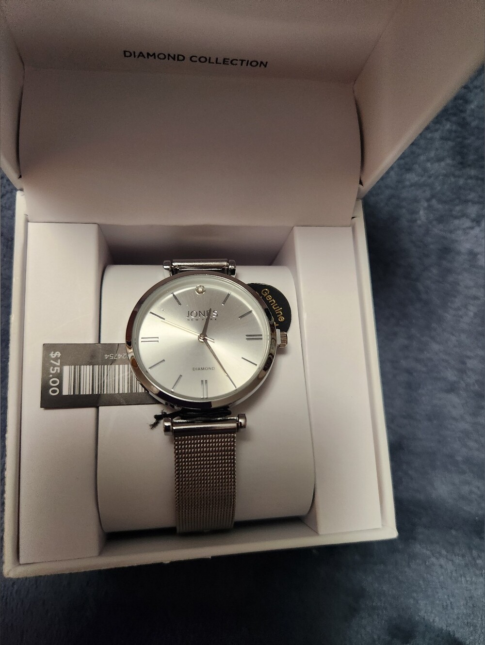 JONES NEW YORK WATCH, DIAMOND COLLECTION, SILVER, NEW, MACY'S, GENUINE DIAMOND